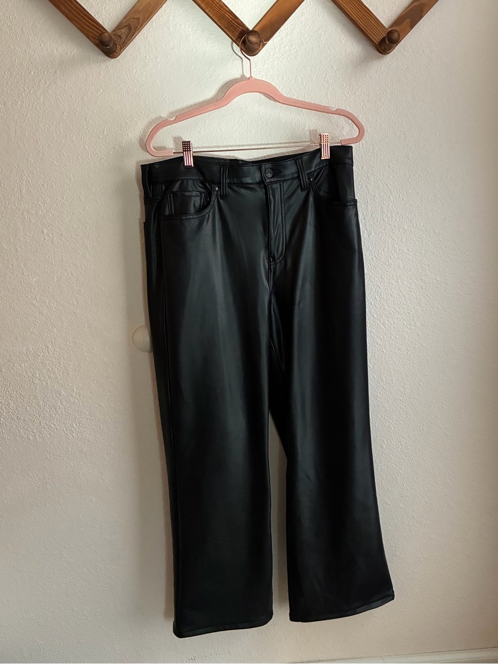 GAP Black Faux Leather Cropped Wide-Leg Pants